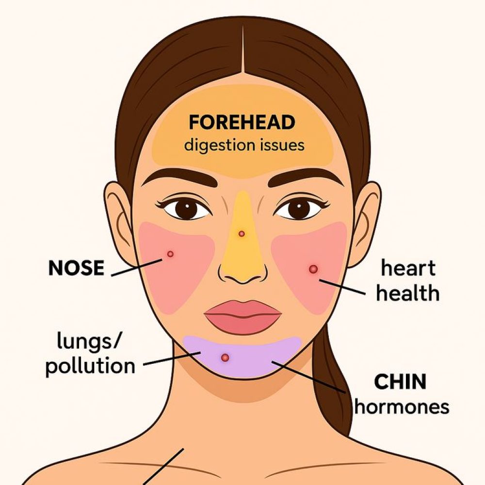 pimples on cheeks chin & forehead